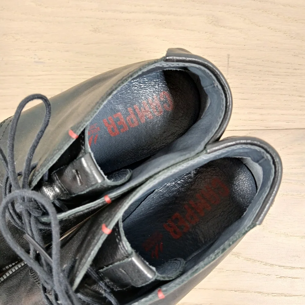 Camper Black Leather Lace-Up Chukka Ankle Boots Men's 10‎ Made in Spain